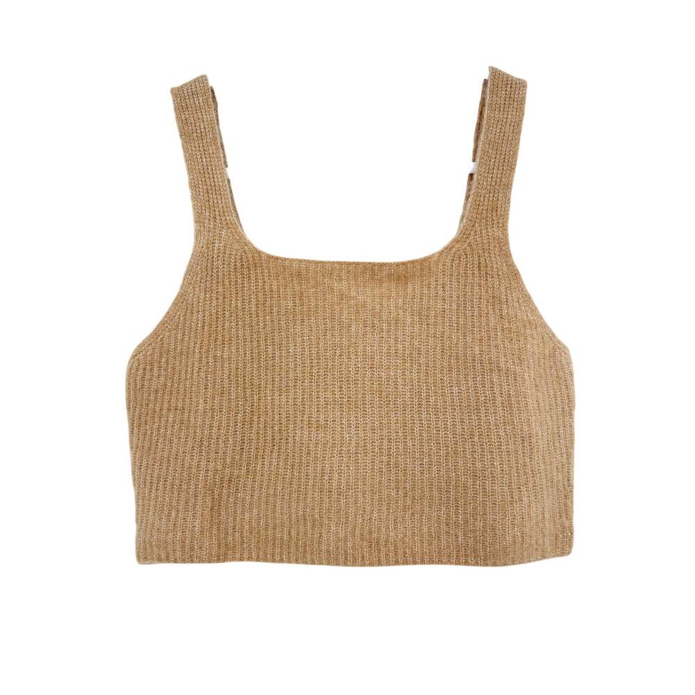 EVERLANE Crop Top Size S Camel Tan Stretch Wool Yak Knit Soft NEW - Picture 3 of 10